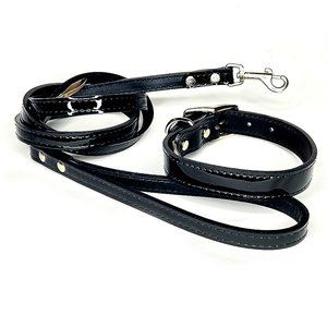 Black Patent Leather Collar and Leash